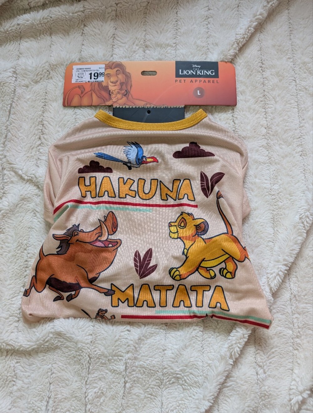 Disney Lion King, Cream Dog Tee with Playful Print, Size Large
